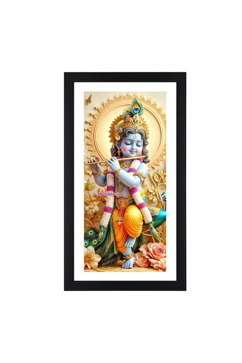 Hi Tech Sales Lord Krishna Photo Frame for Wall | Multicolor Wood Laminated Krishna Wall Frame | Hindu God Krishna Picture for Puja Room, Temple & Living Room Decor | Spiritual Home Decor Gift (16 x 9.2 Inch)