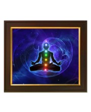 Hitech Sales Meditation Seven Chakras ai Photo with Beautiful 12X10 in synthetic Wood Frame With Glass Tabletop Wallmount display for Home office decor Gift for all occations