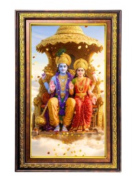 Lord Vishnu Lakshmi Digital Golden Balck Color Photo Frame | Hindu Religious Wall Decor | 18x24 Inches - Inspirational Wall Art For Office, Home Decor - Ideal Spiritual Gift (F16717)