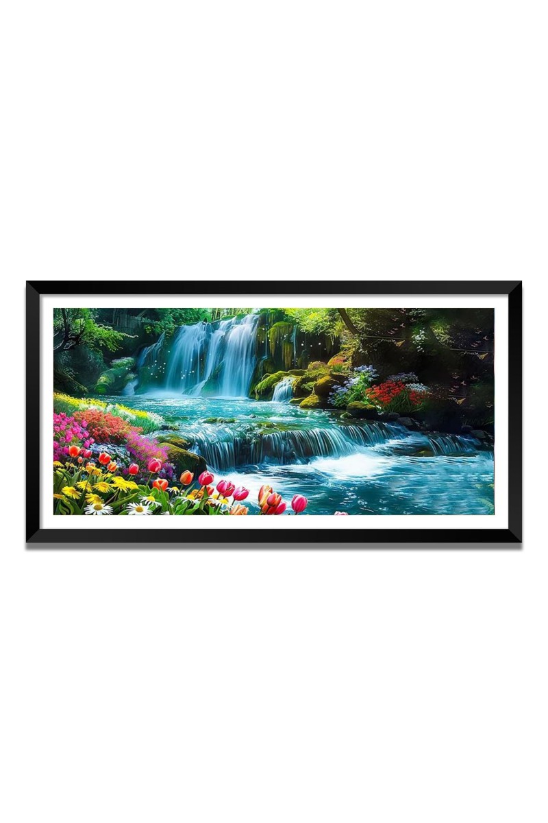 Nature Landscape Floating Frame Scenery Digital Print - (I5876) - 24x48 inch Modern Nature Wall Art for Living Room, Bedroom, Office, Hotels, Drawing Room