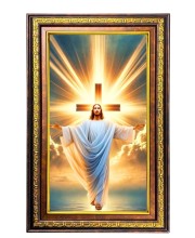 Lord Jesus Digital Golden Balck Color Photo Frame | Hindu Religious Wall Decor | 10x16 Inches - Inspirational Wall Art For Office, Home Decor - Ideal Spiritual Gift (F16757)