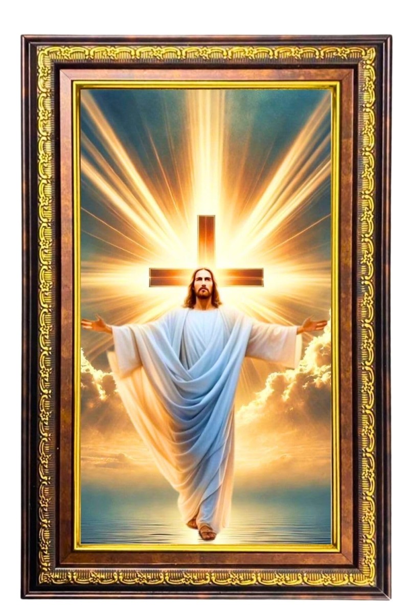 Lord Jesus Digital Golden Balck Color Photo Frame | Hindu Religious Wall Decor | 10x16 Inches - Inspirational Wall Art For Office, Home Decor - Ideal Spiritual Gift (F16757)