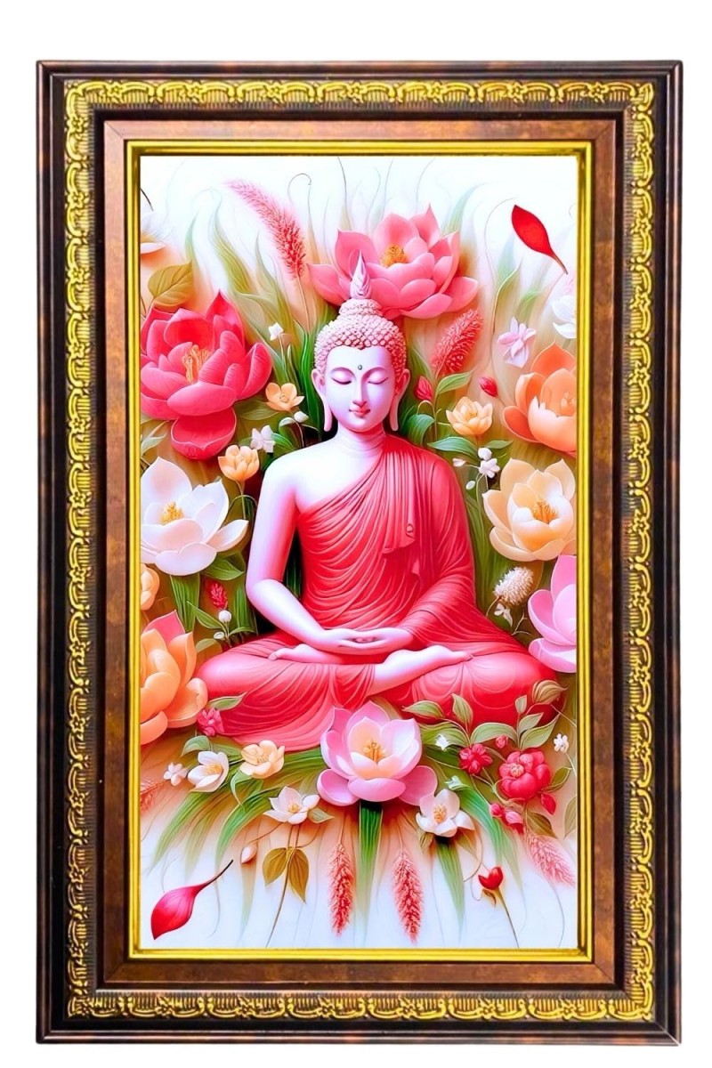 Lord Buddha Digital Golden Balck Color Photo Frame | Hindu Religious Wall Decor | 10x16 Inches - Inspirational Wall Art For Office, Home Decor - Ideal Spiritual Gift (F16841)