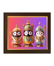 Hitech Sales | Wooden Photo Frame with Divine Jagannath Trio Artwork - Perfect for Home Decor and Gifting - Size: 10x12 inch.