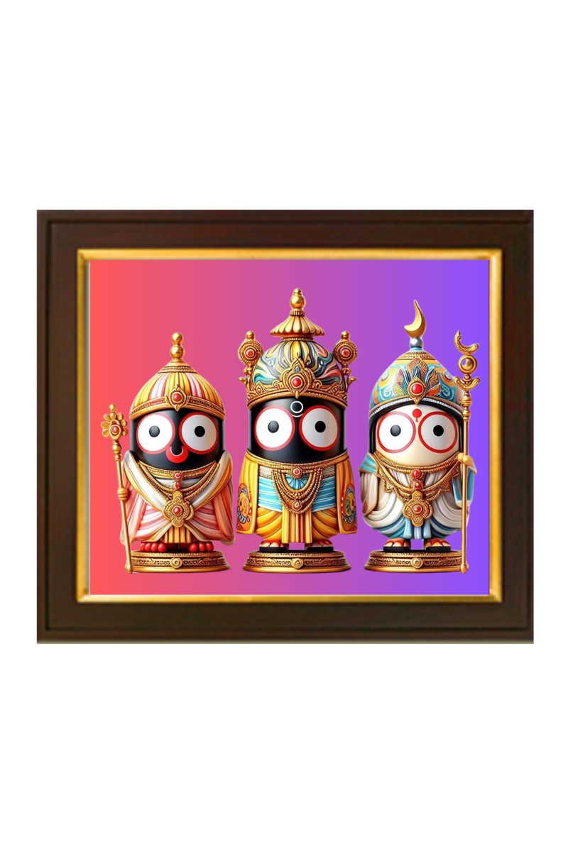 Hitech Sales | Wooden Photo Frame with Divine Jagannath Trio Artwork - Perfect for Home Decor and Gifting - Size: 10x12 inch.