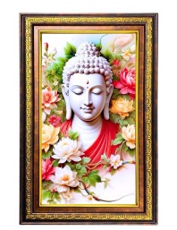 Serene Buddha Digital Golden Balck Color Photo Frame | Hindu Religious Wall Decor | 16x22 Inches - Inspirational Wall Art For Office, Home Decor - Ideal Spiritual Gift (F16844)