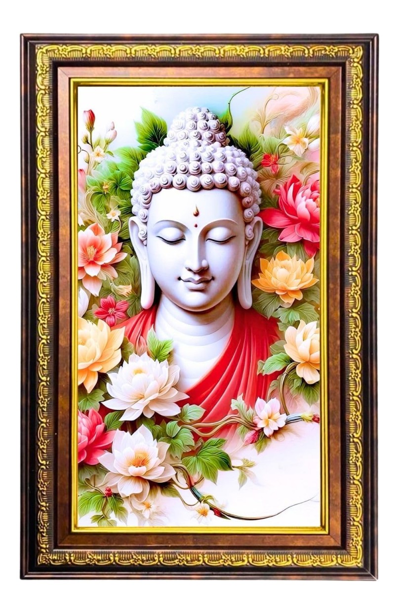 Serene Buddha Digital Golden Balck Color Photo Frame | Hindu Religious Wall Decor | 16x22 Inches - Inspirational Wall Art For Office, Home Decor - Ideal Spiritual Gift (F16844)