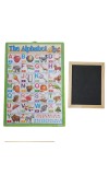 Hitech Sales Combo of Wooden Framed Small Blackboard Slate with White Chalk Sticks & Nursery Educational Wall Chart – Learning Kit for Kids (Wooden Blackboard with ABCD Chart,)