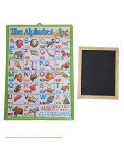 Hitech Sales Combo of Wooden Framed Small Blackboard Slate with White Chalk Sticks & Nursery Educational Wall Chart – Learning Kit for Kids (Wooden Blackboard with ABCD Chart,)