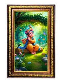 Lord Krishna Digital Golden Balck Color Photo Frame | Hindu Religious Wall Decor | 14x20 Inches - Inspirational Wall Art For Office, Home Decor - Ideal Spiritual Gift (F16803)