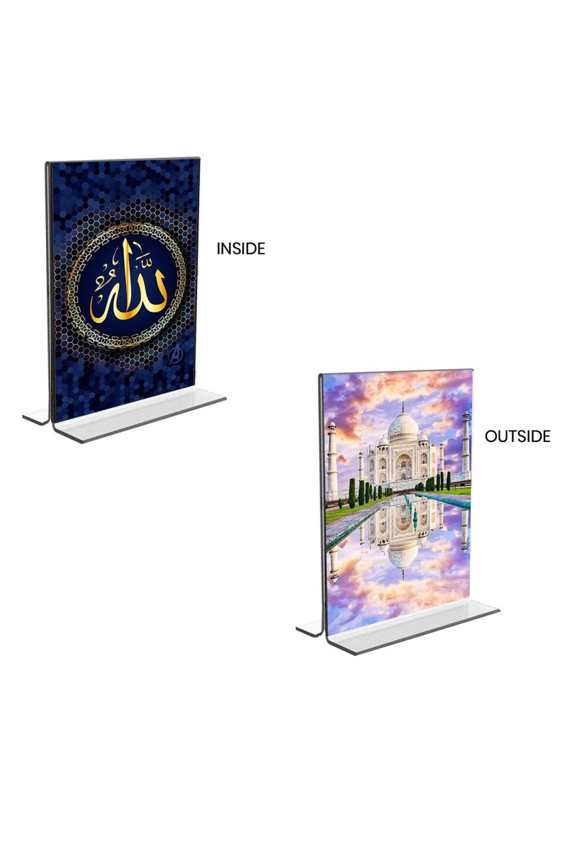 Taj Mahal Islamic Allah Acrylic T-Style Photo Stand - 11x13 Inches, Compact and Stylish Spiritual Display, easily change 2 photos (Pack of 1)