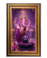 Lord Ganesha Digital Golden Balck Color Photo Frame | Hindu Religious Wall Decor | 12x18 Inches - Inspirational Wall Art For Office, Home Decor - Ideal Spiritual Gift (F16826)