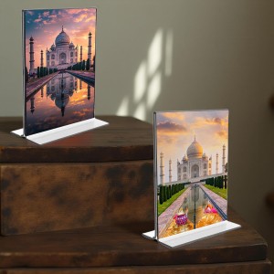 Taj Mahal Acrylic T-Style Photo Stand - 11x13 Inches, Compact and Stylish Spiritual Display, easily change 2 photos (Pack of 1)