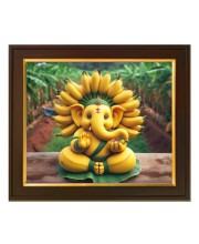 Hitech Sales lord Ganesha made by banana theme ai Photo with Beautiful 12X10 in synthetic Wood Frame With Glass Tabletop Wallmount display for Home office decor Gift for all occations