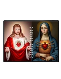 Jesus And Immaculate Heart Of Mary Laminated Photo - 7x9 Inches, Divine Blessings For Home & Office And Temple Decoration (F16183)