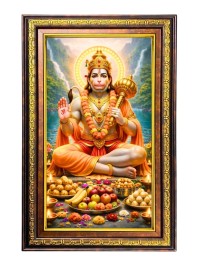 Lord Hanuman Digital Golden Balck Color Photo Frame | Hindu Religious Wall Decor | 16x22 Inches - Inspirational Wall Art For Office, Home Decor - Ideal Spiritual Gift (F16874)