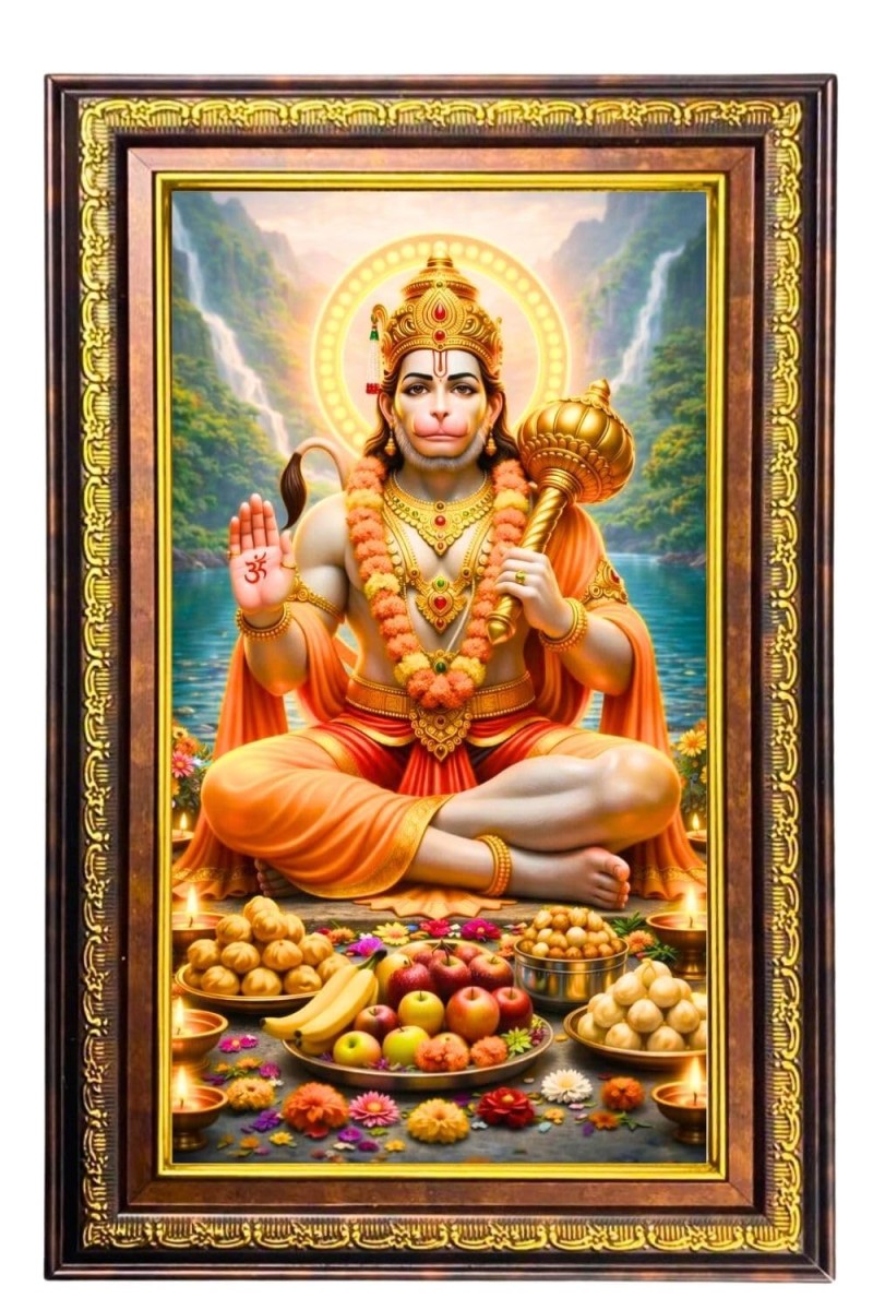 Lord Hanuman Digital Golden Balck Color Photo Frame | Hindu Religious Wall Decor | 10x16 Inches - Inspirational Wall Art For Office, Home Decor - Ideal Spiritual Gift (F16874)