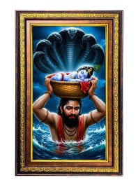 Lord Krishna Digital Golden Balck Color Photo Frame | Hindu Religious Wall Decor | 18x24 Inches - Inspirational Wall Art For Office, Home Decor - Ideal Spiritual Gift (F16858)