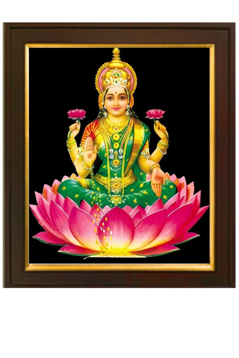 HI Tech Sales Goddess Lakshmi Devi Red photo frame for Pooja room wall Hindu Goddess 12 multicolour (30Cm×25Cm×2Cm) Gift Painting