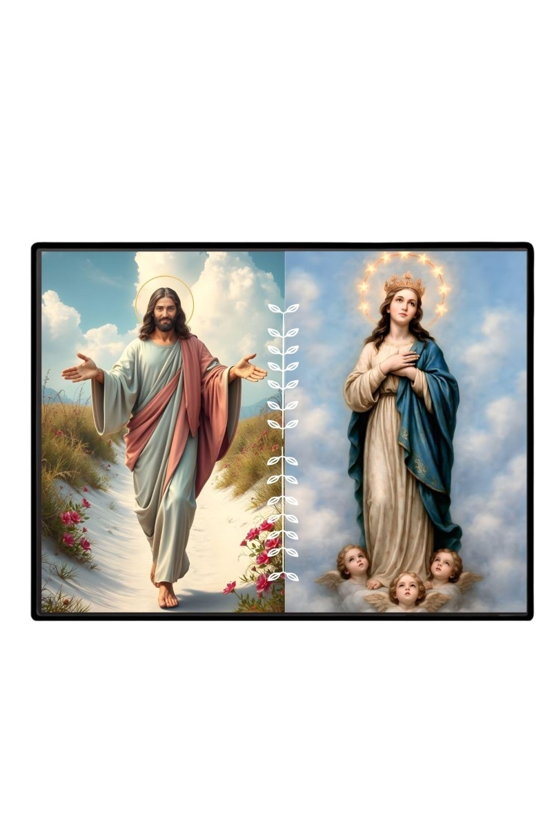 Jesus Blessed Virgin Mary Laminated Photo - 9x11 Inches, Divine Blessings For Home & Office And Temple Decoration (F16242)