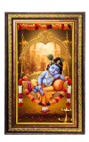 Lord Krishna Digital Golden Balck Color Photo Frame | Hindu Religious Wall Decor | 18x24 Inches - Inspirational Wall Art For Office, Home Decor - Ideal Spiritual Gift (F16929)