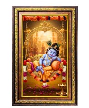 Lord Krishna Digital Golden Balck Color Photo Frame | Hindu Religious Wall Decor | 18x24 Inches - Inspirational Wall Art For Office, Home Decor - Ideal Spiritual Gift (F16929)