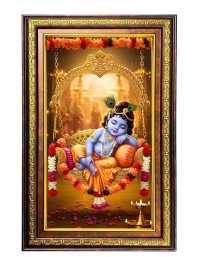Lord Krishna Digital Golden Balck Color Photo Frame | Hindu Religious Wall Decor | 18x24 Inches - Inspirational Wall Art For Office, Home Decor - Ideal Spiritual Gift (F16929)