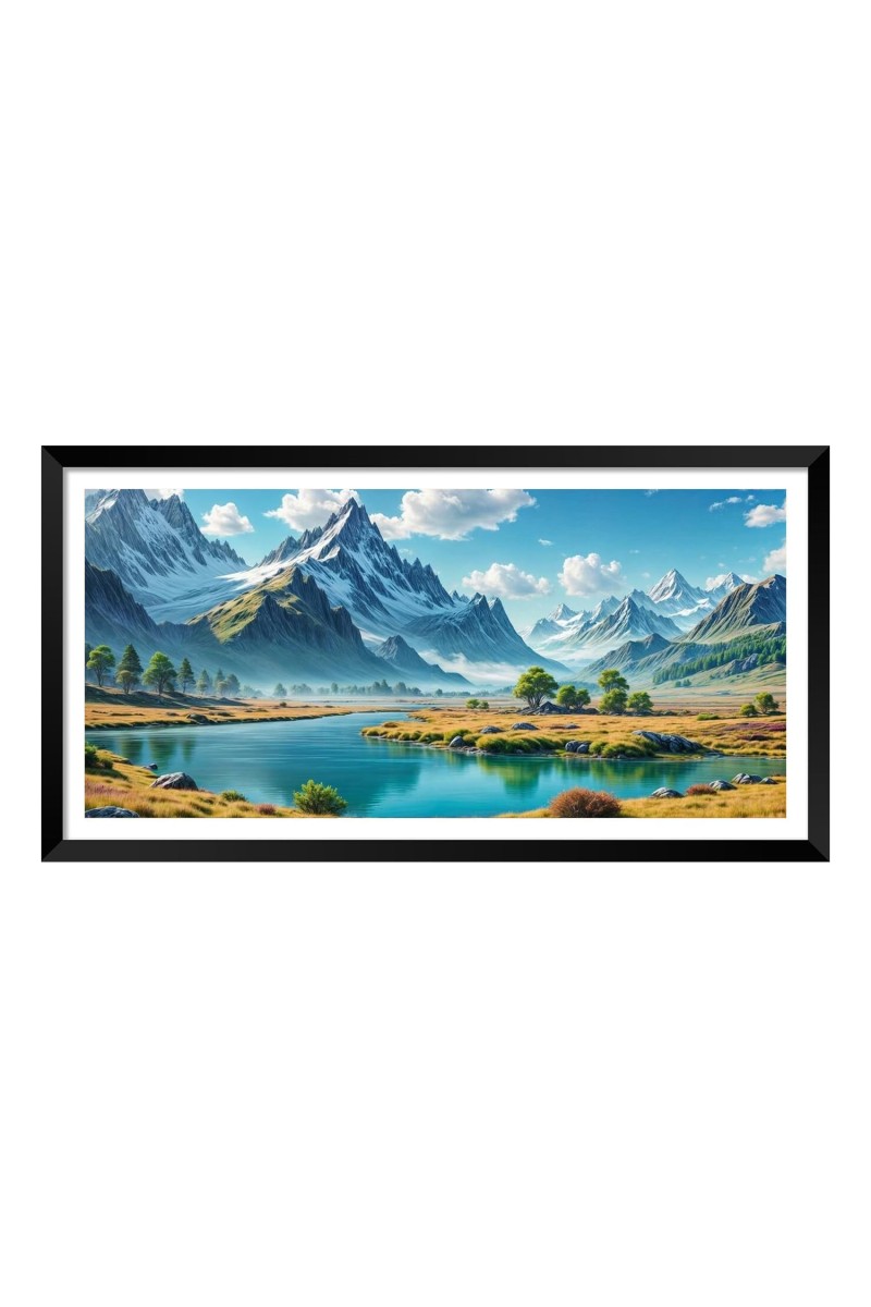 Nature Landscape Floating Frame Scenery Digital Print - (I5933) - 18x36 inch Modern Nature Wall Art for Living Room, Bedroom, Office, Hotels, Drawing Room