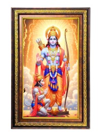 Lord Rama And Hanuman Digital Golden Balck Color Photo Frame | Hindu Religious Wall Decor | 12x18 Inches - Inspirational Wall Art For Office, Home Decor - Ideal Spiritual Gift (F16536)