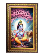 Lord Krishna Digital Golden Balck Color Photo Frame | Hindu Religious Wall Decor | 18x24 Inches - Inspirational Wall Art For Office, Home Decor - Ideal Spiritual Gift (F16797)