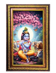 Lord Krishna Digital Golden Balck Color Photo Frame | Hindu Religious Wall Decor | 16x22 Inches - Inspirational Wall Art For Office, Home Decor - Ideal Spiritual Gift (F16797)