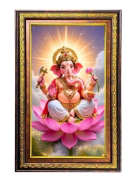 Lord Ganesha Digital Golden Balck Color Photo Frame | Hindu Religious Wall Decor | 10x16 Inches - Inspirational Wall Art For Office, Home Decor - Ideal Spiritual Gift (F16573)