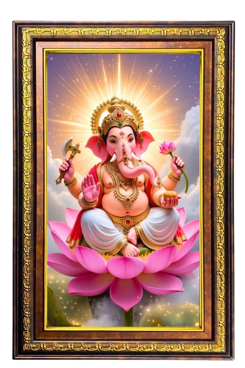 Lord Ganesha Digital Golden Balck Color Photo Frame | Hindu Religious Wall Decor | 10x16 Inches - Inspirational Wall Art For Office, Home Decor - Ideal Spiritual Gift (F16573)