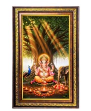 Lord Ganesha Digital Golden Balck Color Photo Frame | Hindu Religious Wall Decor | 10x16 Inches - Inspirational Wall Art For Office, Home Decor - Ideal Spiritual Gift (F16584)