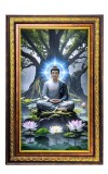 Serene Buddha Digital Golden Balck Color Photo Frame | Hindu Religious Wall Decor | 16x22 Inches - Inspirational Wall Art For Office, Home Decor - Ideal Spiritual Gift (F16523)