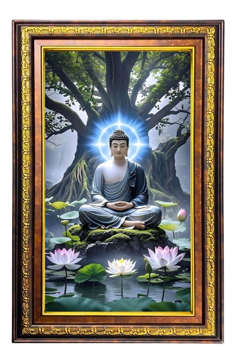 Serene Buddha Digital Golden Balck Color Photo Frame | Hindu Religious Wall Decor | 16x22 Inches - Inspirational Wall Art For Office, Home Decor - Ideal Spiritual Gift (F16523)