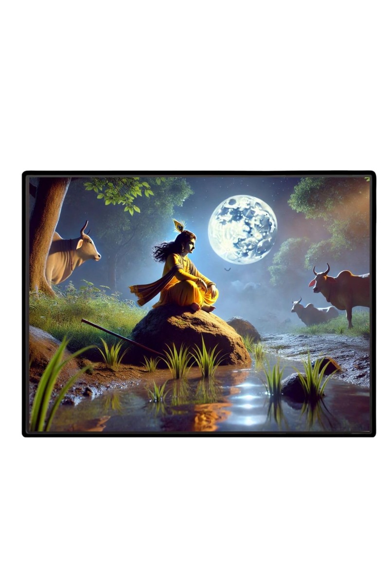 Lord Krishna Laminated Photo - 9x11 Inches, Divine Blessings For Home & Office And Temple Decoration (F16076)