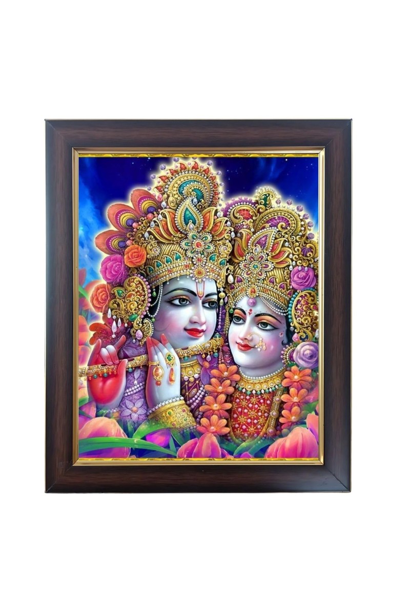 Hitech Sales Radha Krishna Photo Frame for Pooja Room, Temple Decor, Home Decoration and Gift (Wall and Tabletop, Rectangular, Polystyrene Frame, Printed Photo, 24 x 29 cm, Black)