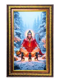 Lord Hanuman Digital Golden Balck Color Photo Frame | Hindu Religious Wall Decor | 16x22 Inches - Inspirational Wall Art For Office, Home Decor - Ideal Spiritual Gift (F16712)