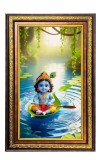 Lord Krishna Digital Golden Balck Color Photo Frame | Hindu Religious Wall Decor | 18x24 Inches - Inspirational Wall Art For Office, Home Decor - Ideal Spiritual Gift (F16802)