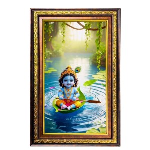Lord Krishna Digital Golden Balck Color Photo Frame | Hindu Religious Wall Decor | 10x16 Inches - Inspirational Wall Art For Office, Home Decor - Ideal Spiritual Gift (F16802)