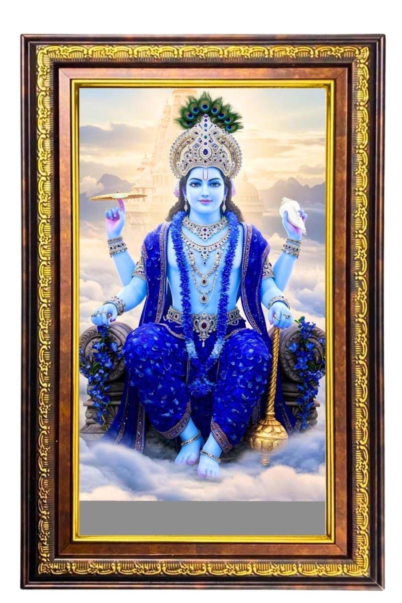 Lord Vishnu Digital Golden Balck Color Photo Frame | Hindu Religious Wall Decor | 12x18 Inches - Inspirational Wall Art For Office, Home Decor - Ideal Spiritual Gift (F16862)