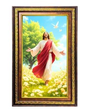 Lord Jesus Digital Golden Balck Color Photo Frame | Hindu Religious Wall Decor | 10x16 Inches - Inspirational Wall Art For Office, Home Decor - Ideal Spiritual Gift (F16739)
