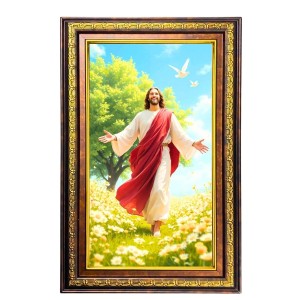 Lord Jesus Digital Golden Balck Color Photo Frame | Hindu Religious Wall Decor | 12x18 Inches - Inspirational Wall Art For Office, Home Decor - Ideal Spiritual Gift (F16739)