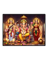 Lord Ganesha Maa Laxmi Saraswati Laminated Photo - 7x9 Inches, Divine Blessings For Home & Office And Temple Decoration (F16143)