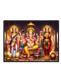 Lord Ganesha Maa Laxmi Sarswati Laminated Photo - 7x9 Inches, Divine Blessings For Home & Office And Temple Decoration (F16143)