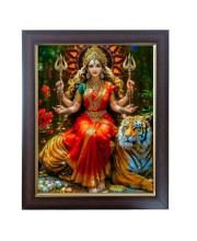 Hitech Sales Vaishno Devi Durga Mata Photo Frame for Pooja Room, Temple Decor, Home Decoration and Gift (Wall and Tabletop, Rectangular, Polystyrene Frame, Printed Photo, 24 x 29 cm, Black)