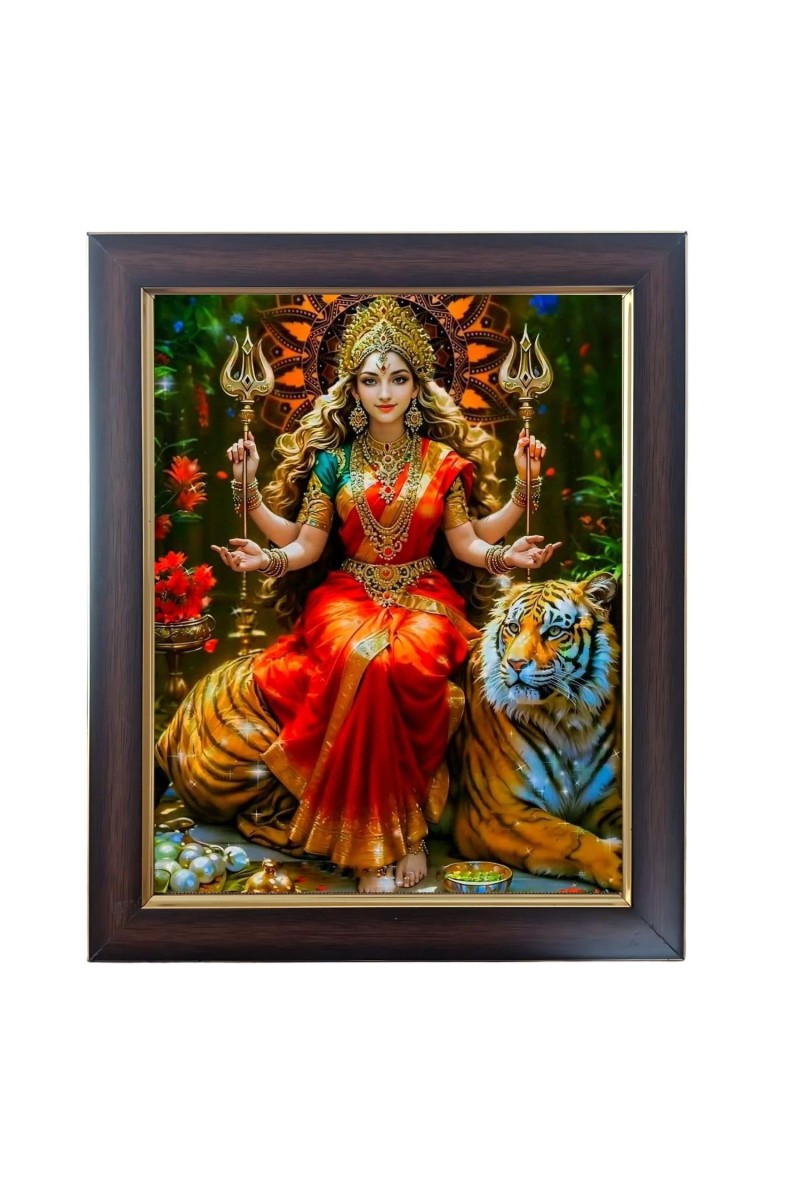 Hitech Sales Vaishno Devi Durga Mata Photo Frame for Pooja Room, Temple Decor, Home Decoration and Gift (Wall and Tabletop, Rectangular, Polystyrene Frame, Printed Photo, 24 x 29 cm, Black)
