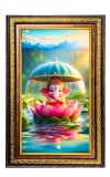 Lord Ganesha Digital Golden Balck Color Photo Frame | Hindu Religious Wall Decor | 12x18 Inches - Inspirational Wall Art For Office, Home Decor - Ideal Spiritual Gift (F16815)