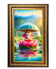 Lord Ganesha Digital Golden Balck Color Photo Frame | Hindu Religious Wall Decor | 12x18 Inches - Inspirational Wall Art For Office, Home Decor - Ideal Spiritual Gift (F16815)